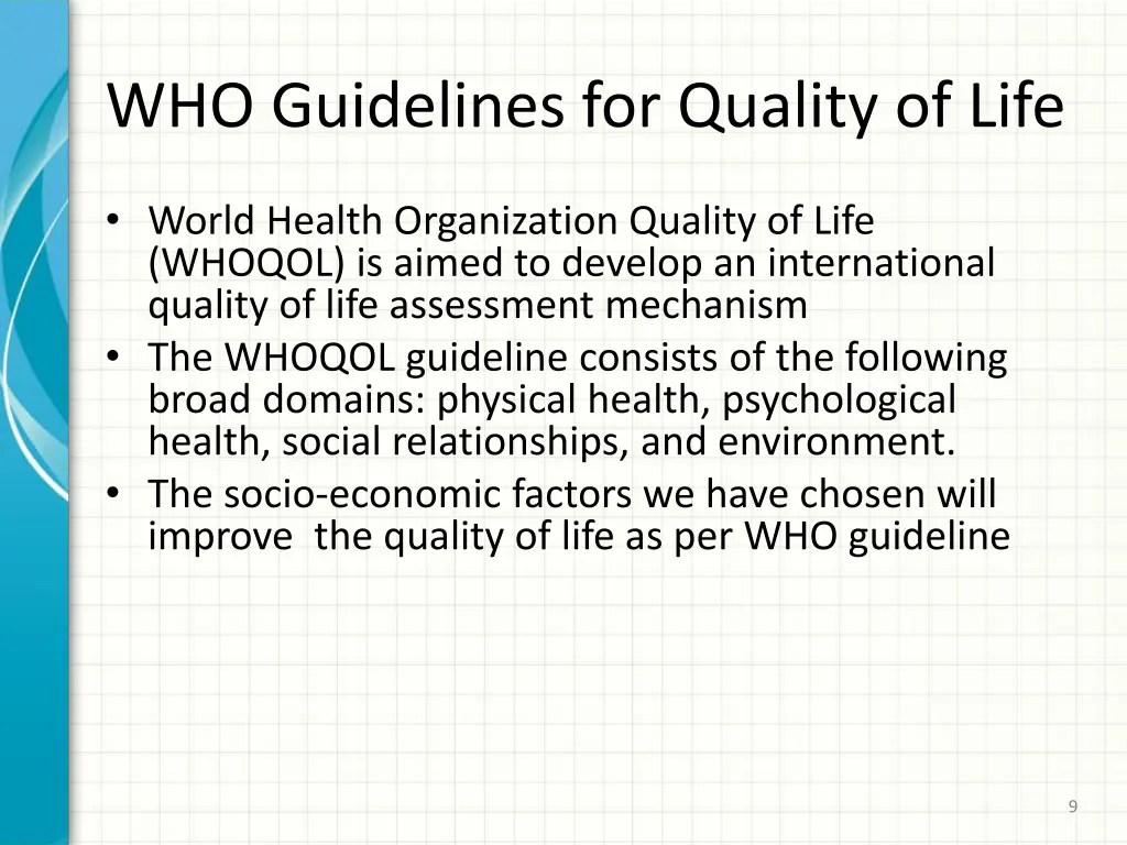 who guidelines for quality of life