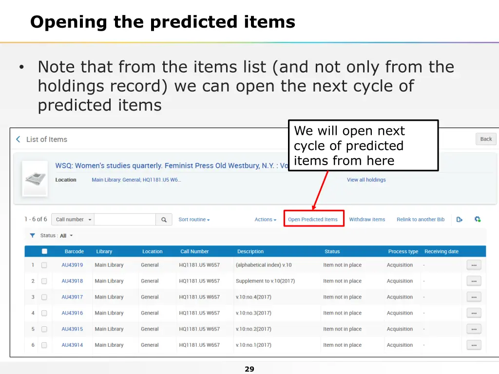 opening the predicted items 5
