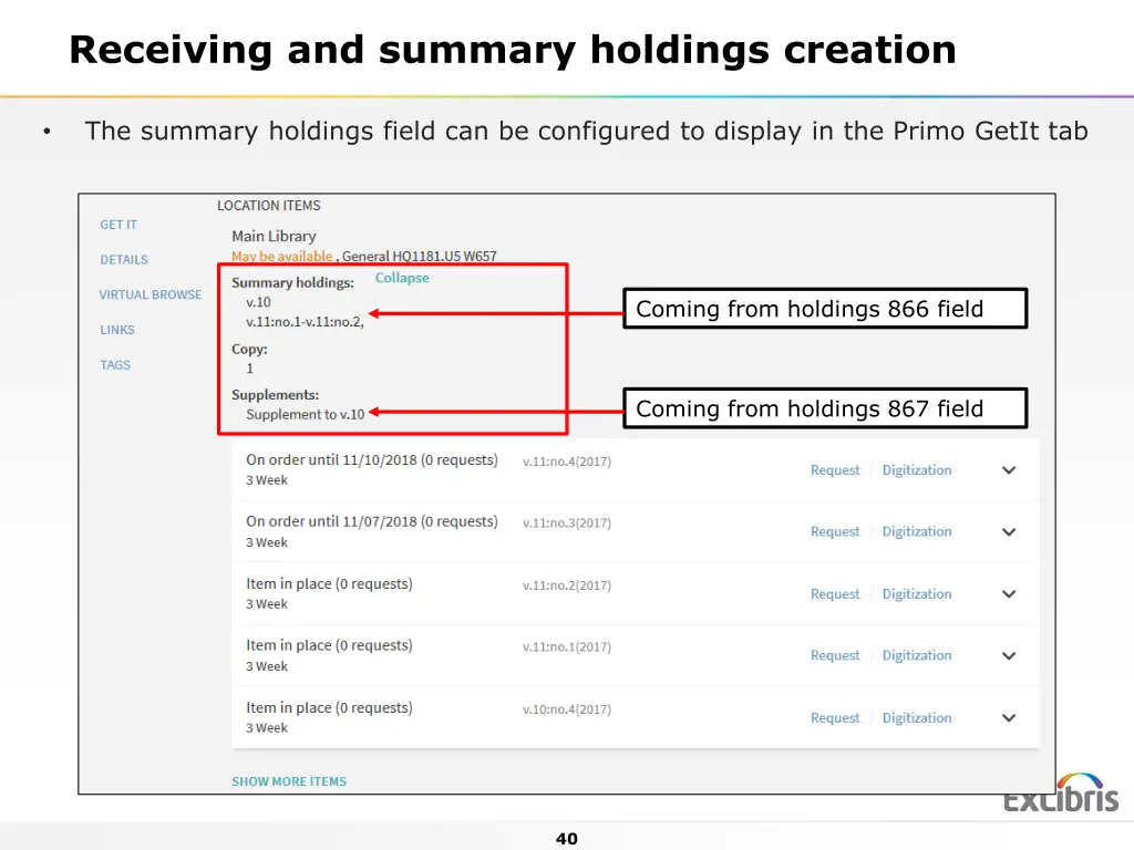 receiving and summary holdings creation 5
