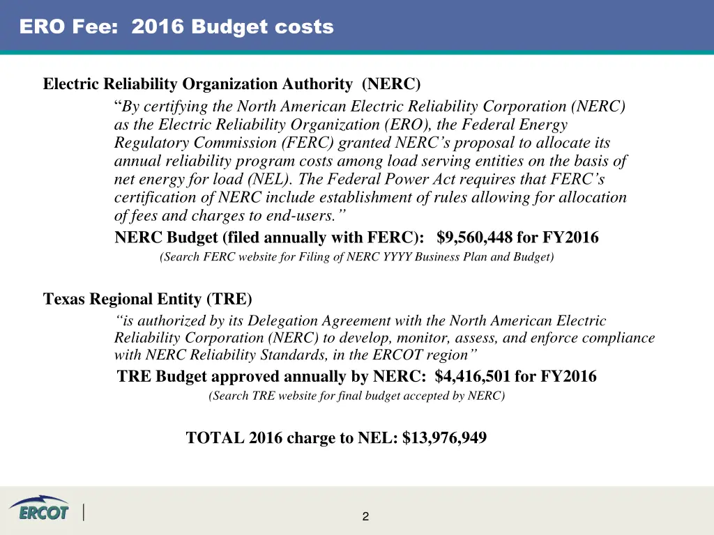 ero fee 2016 budget costs