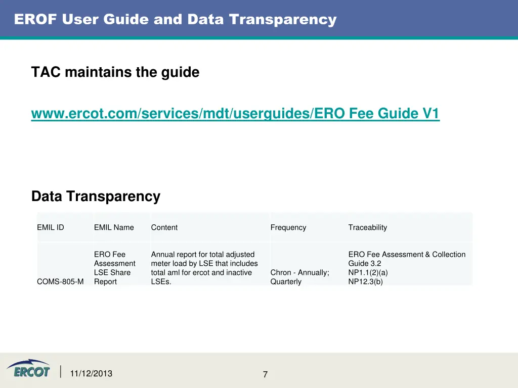 erof user guide and data transparency