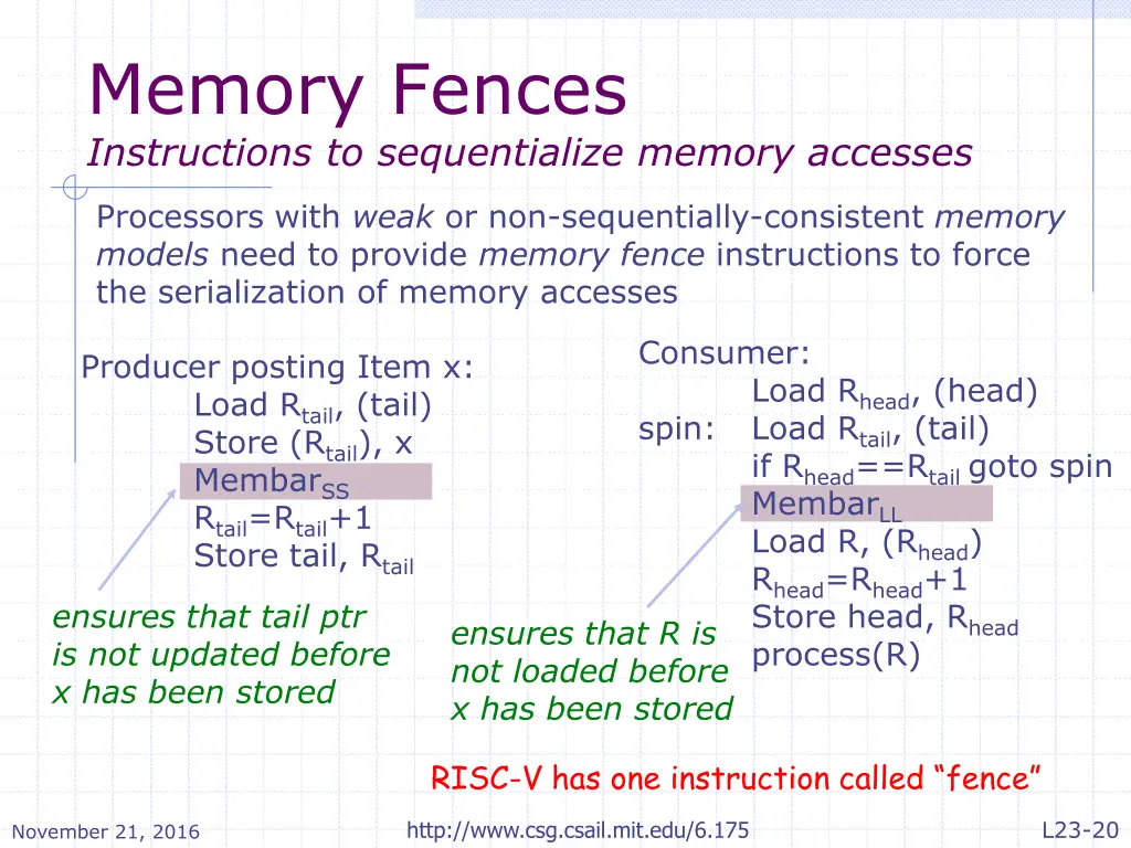 memory fences instructions to sequentialize