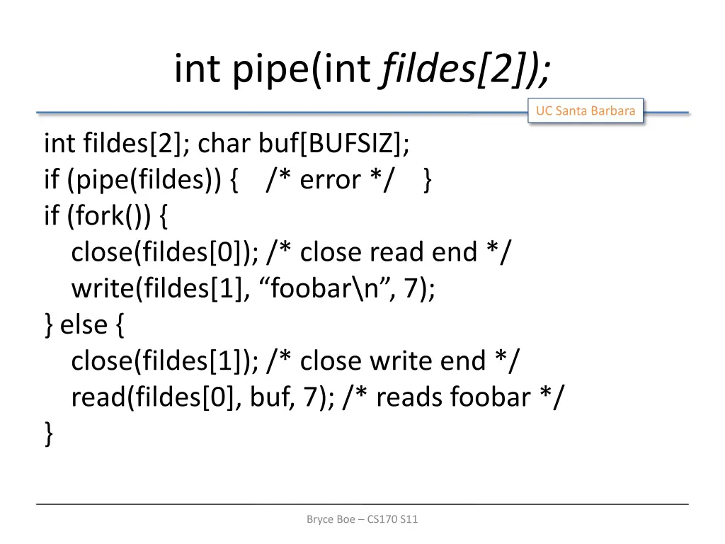 int pipe int fildes 2
