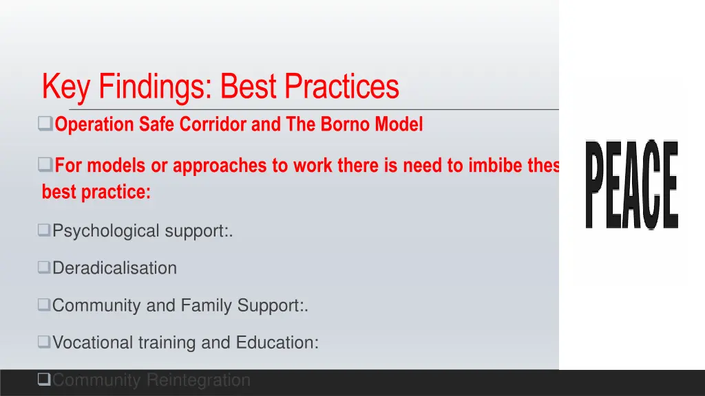 key findings best practices operation safe