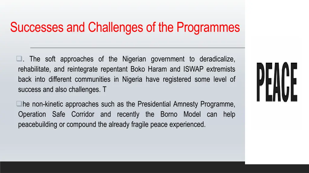 successes and challenges of the programmes