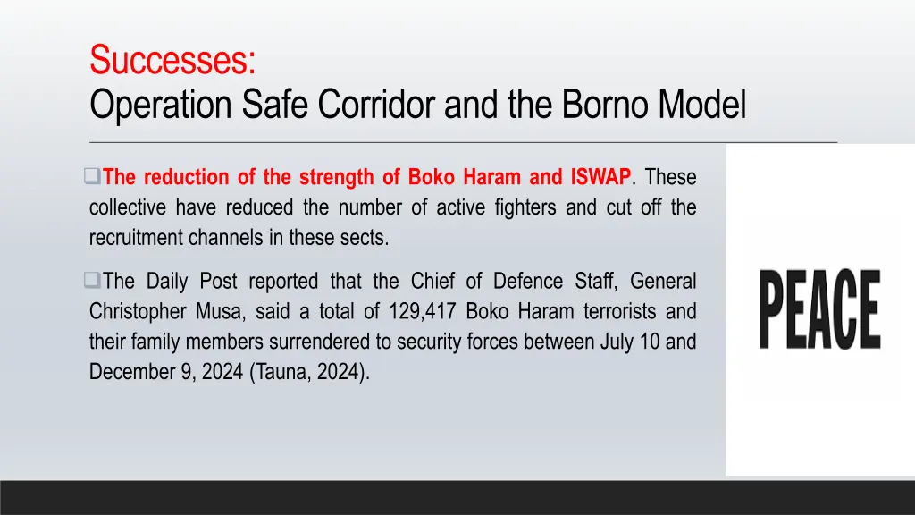 successes operation safe corridor and the borno