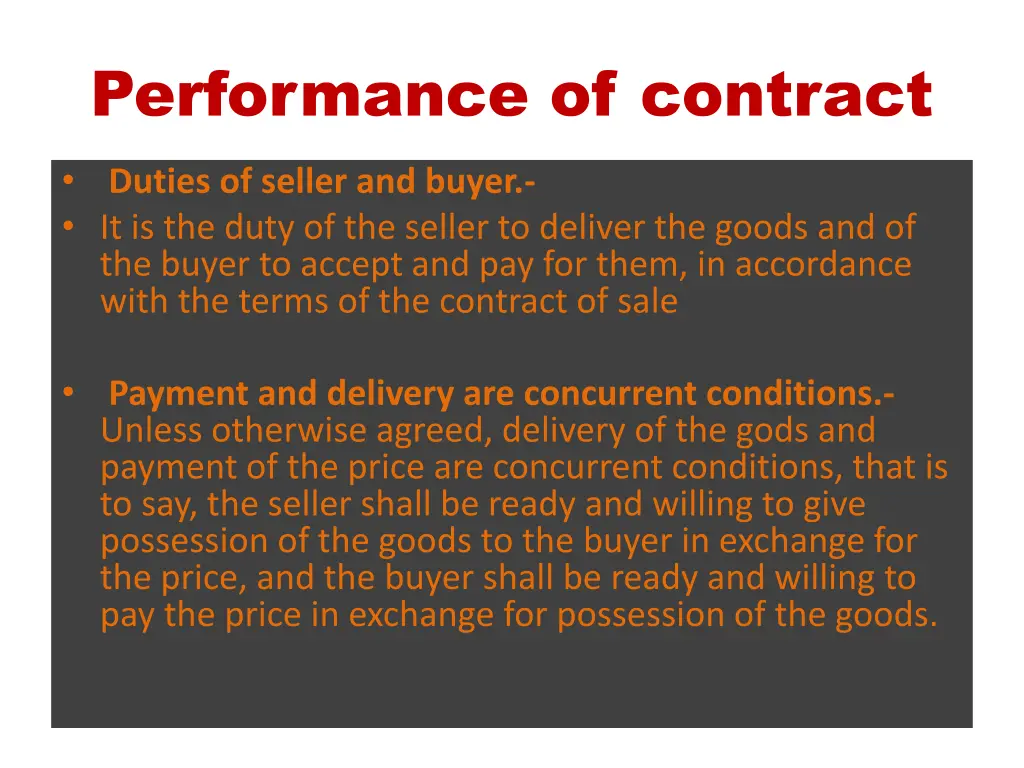 performance of contract