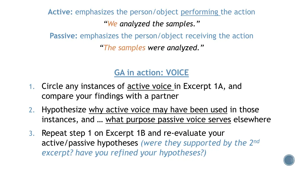 active emphasizes the person object performing 1
