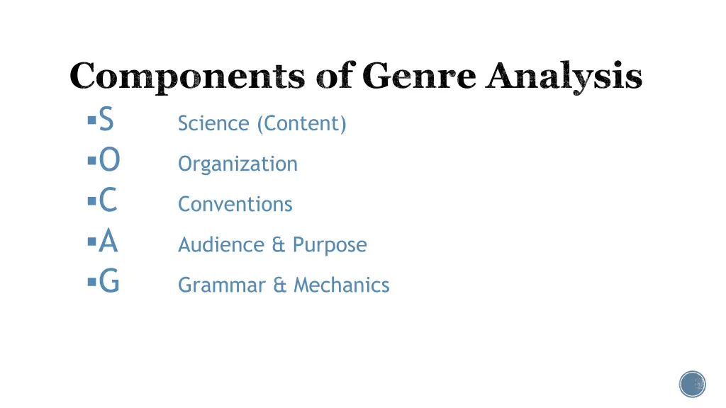 components of genre analysis s science content