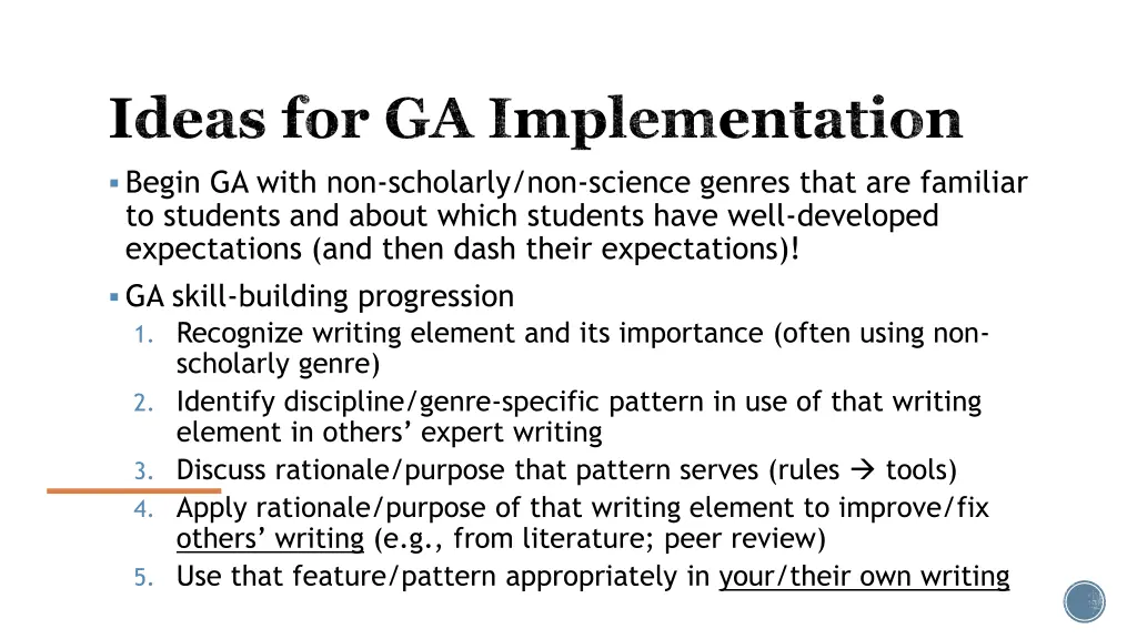 ideas for ga implementation