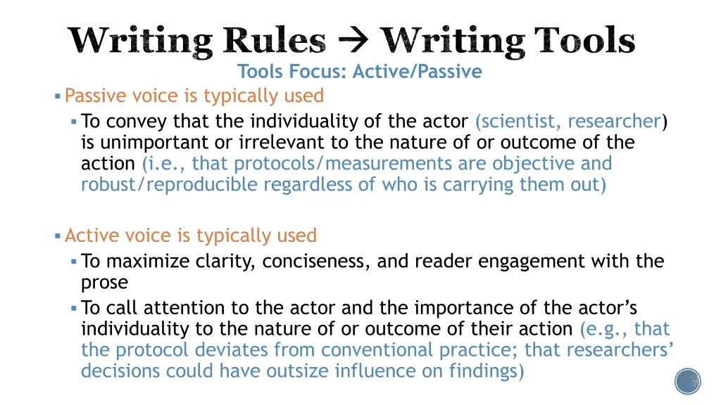 writing tools tools focus active passive passive