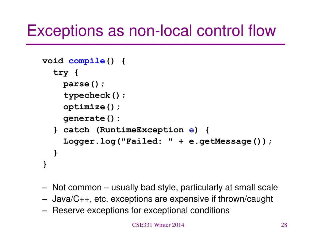 exceptions as non local control flow