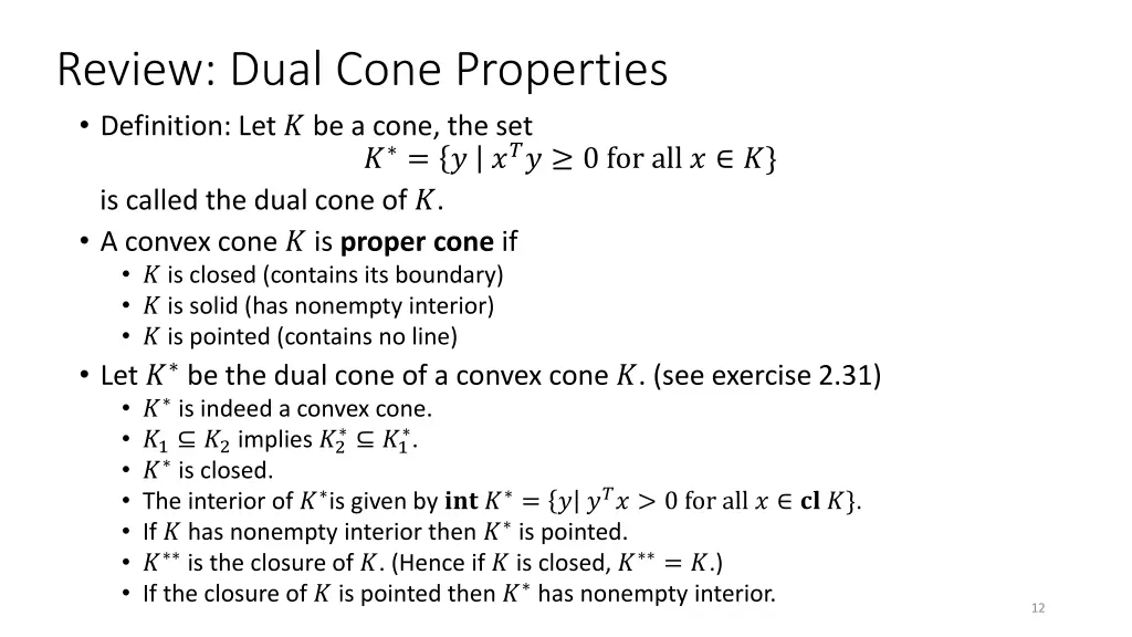 review dual cone properties definition