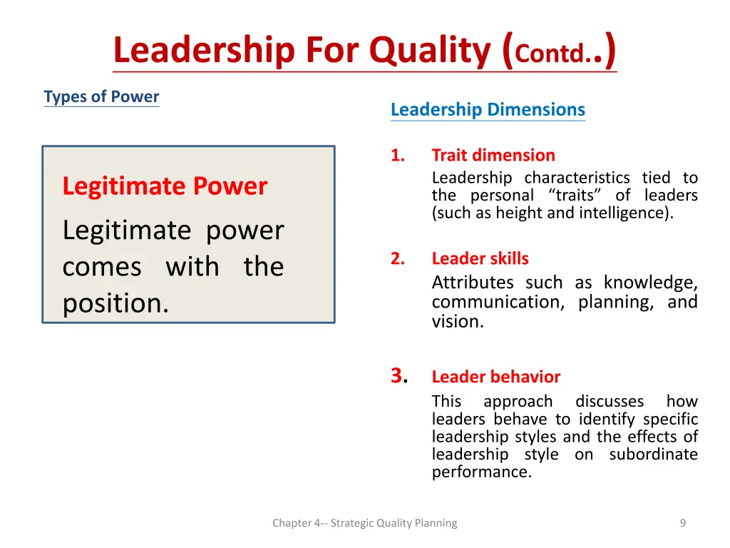 leadership for quality contd 1