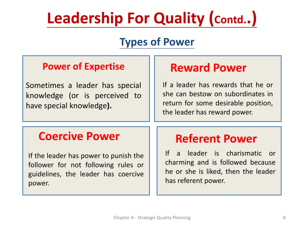 leadership for quality contd