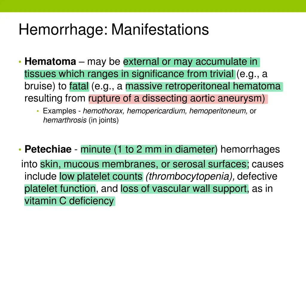 hemorrhage manifestations