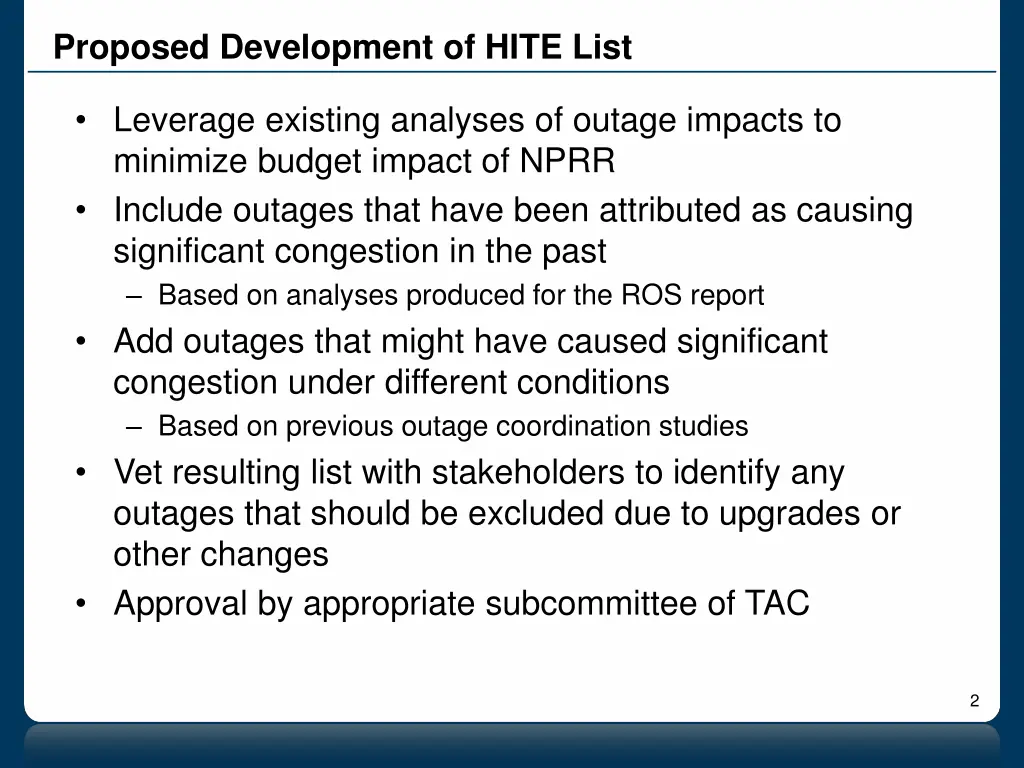 proposed development of hite list