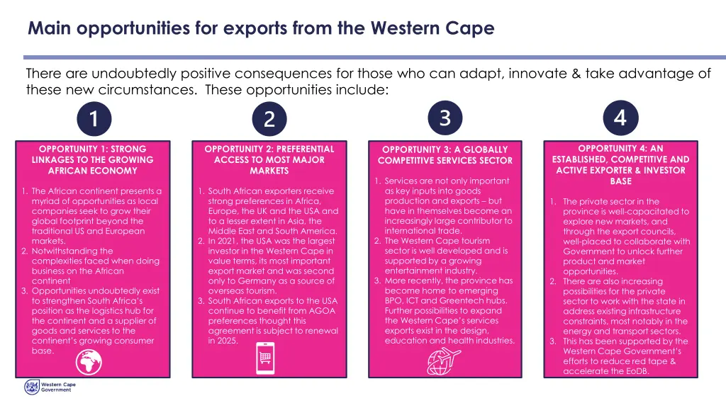 main opportunities for exports from the western