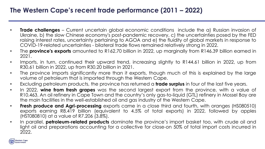 the western cape s recent trade performance 2011