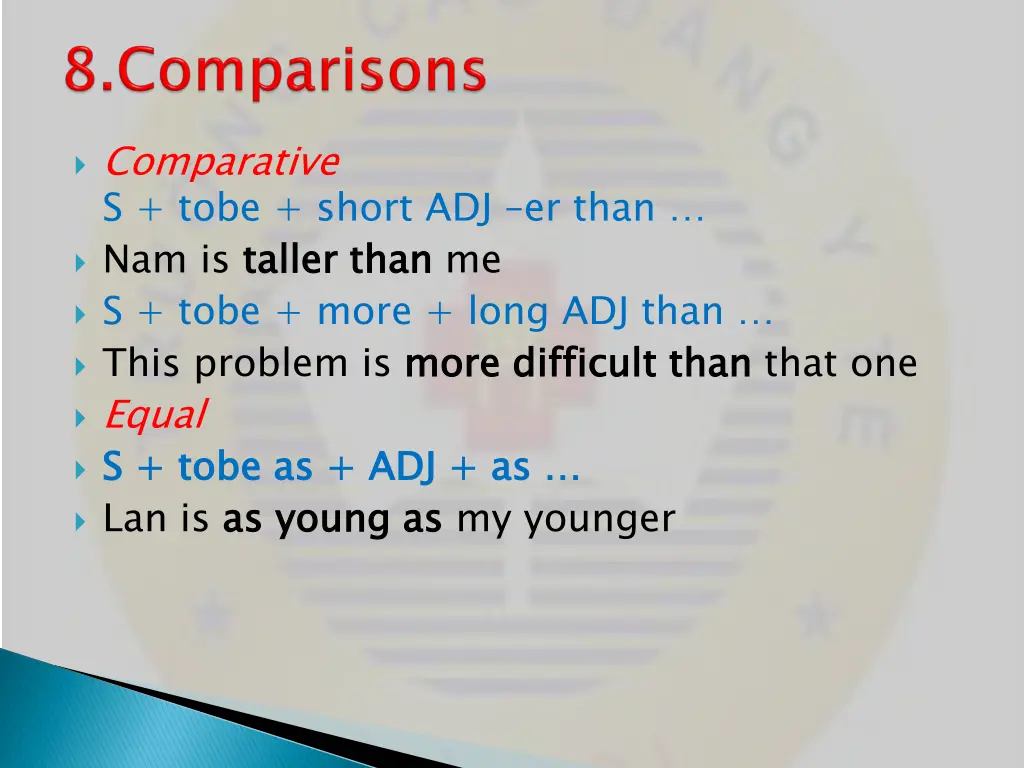 comparative s tobe short adj er than