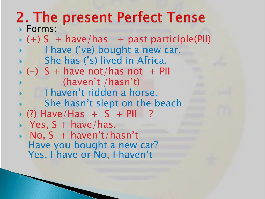 forms s have has past participle pii i have