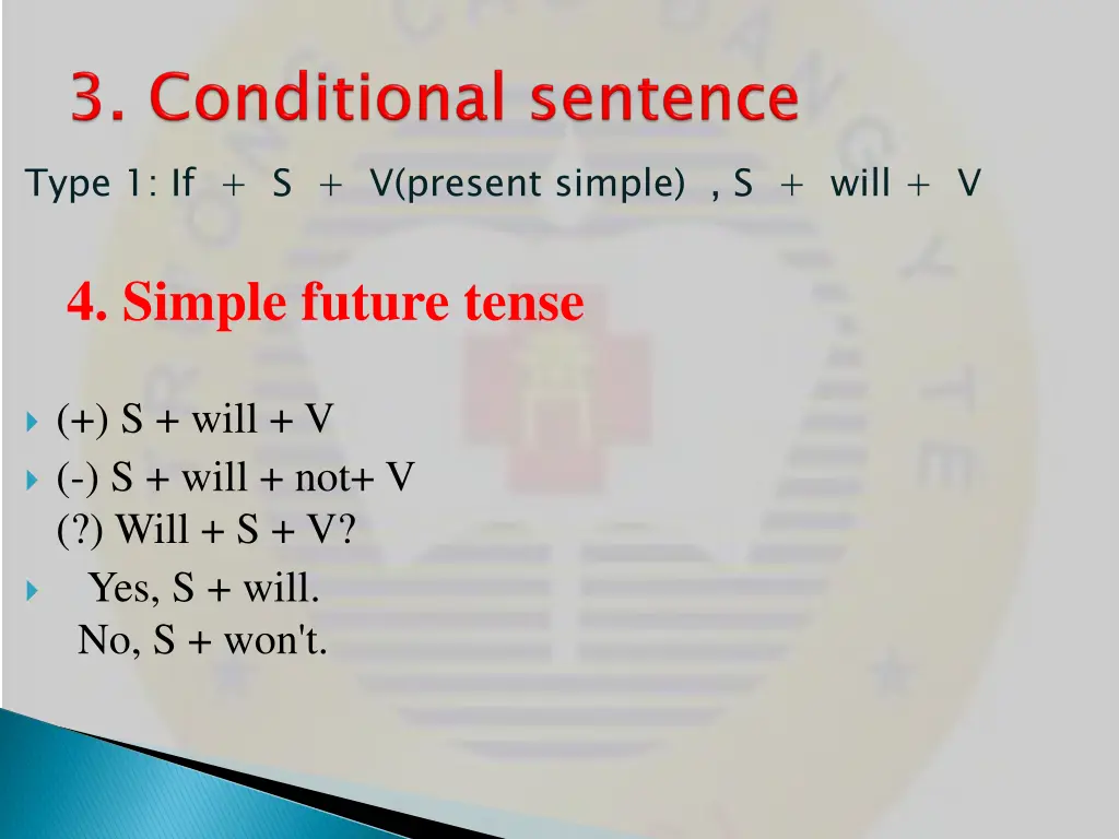 type 1 if s v present simple s will v
