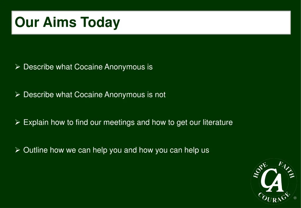 our aims today