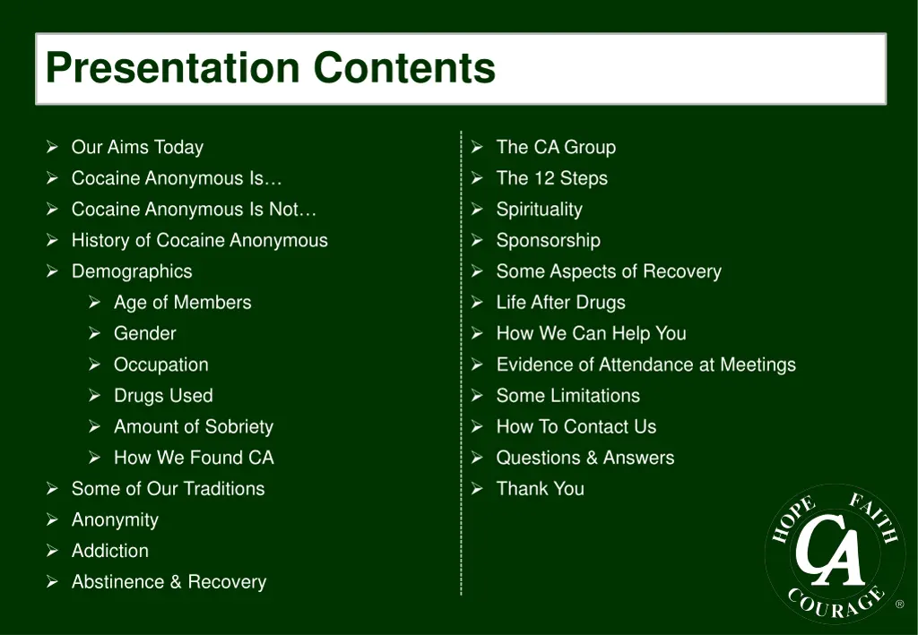 presentation contents