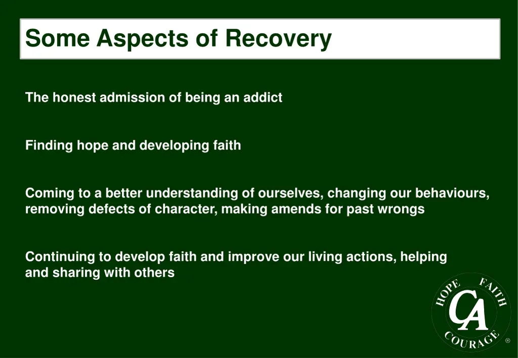 some aspects of recovery