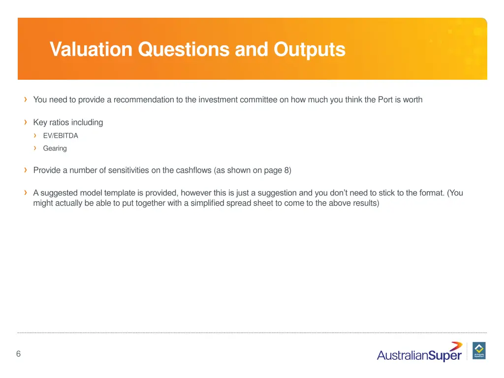 valuation questions and outputs