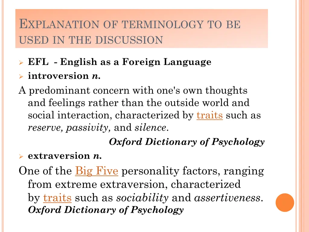 e xplanation of terminology to be used