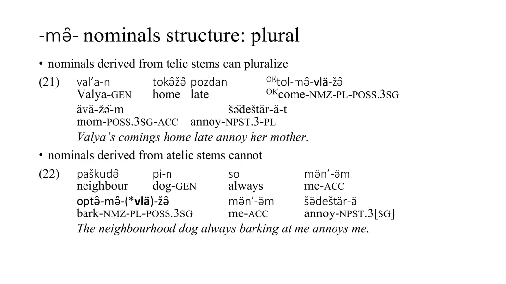 m nominals structure plural