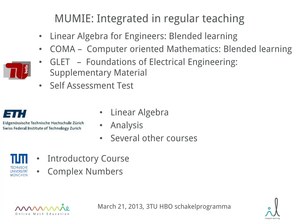 mumie integrated in regular teaching