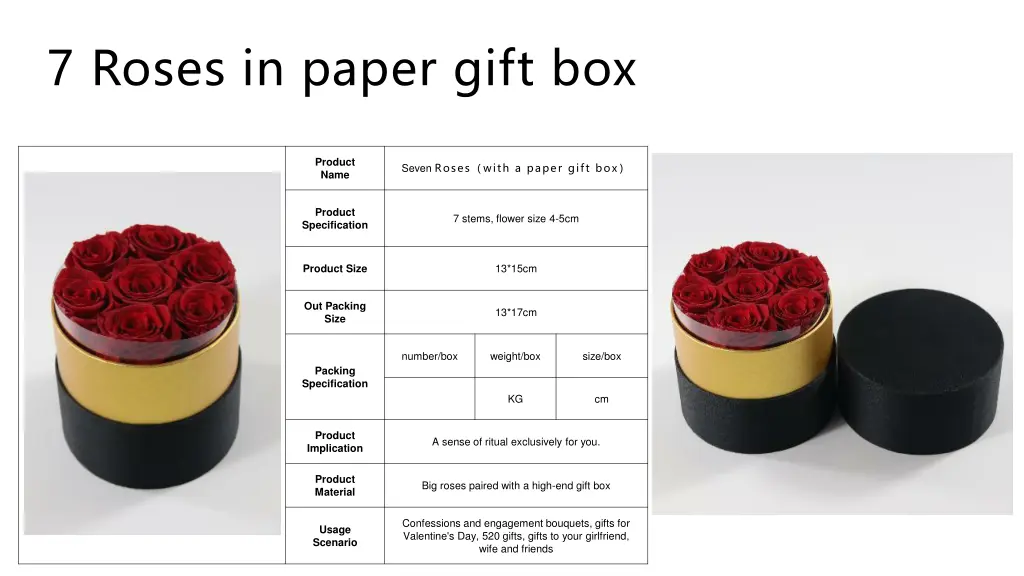 7 roses in paper gift box