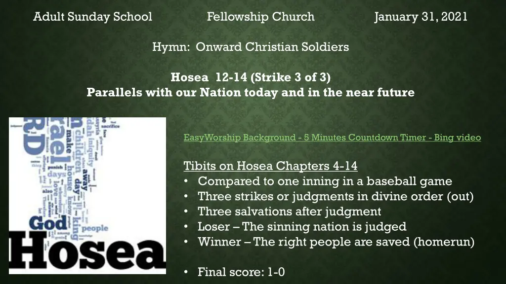 adult sunday school fellowship church january