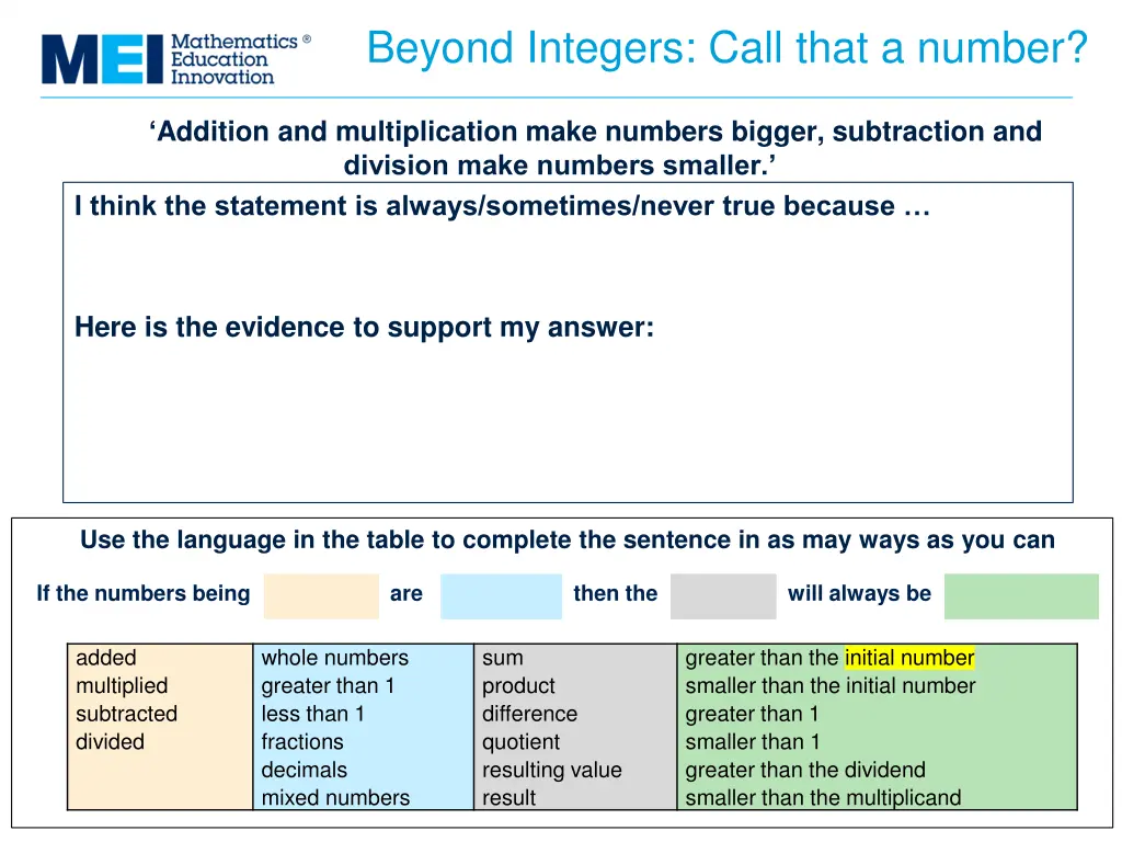 beyond integers call that a number 1