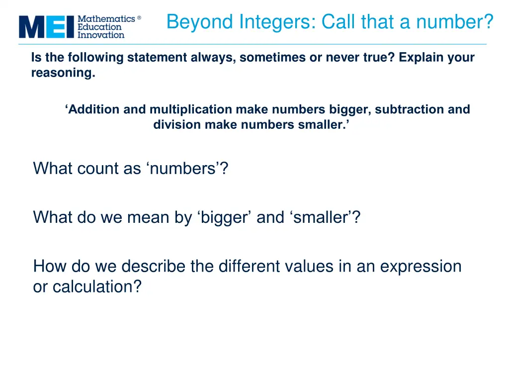 beyond integers call that a number