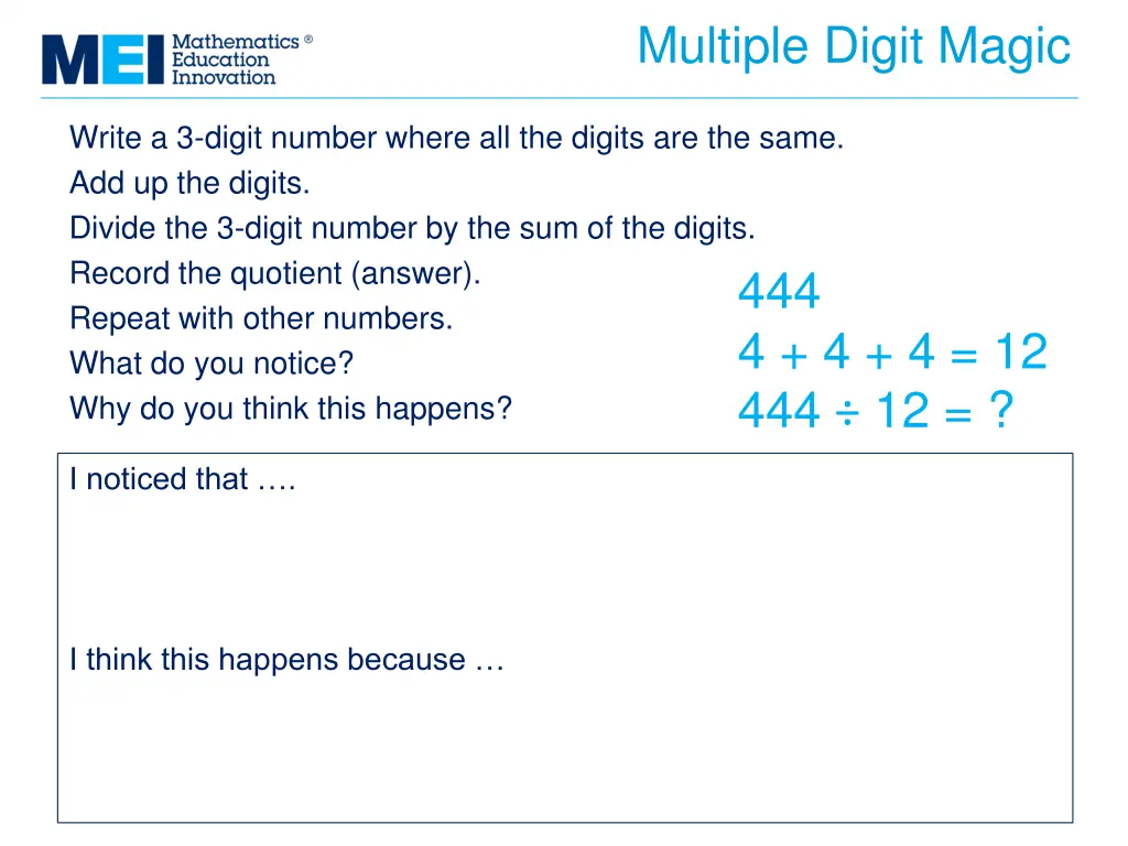 multiple digit magic