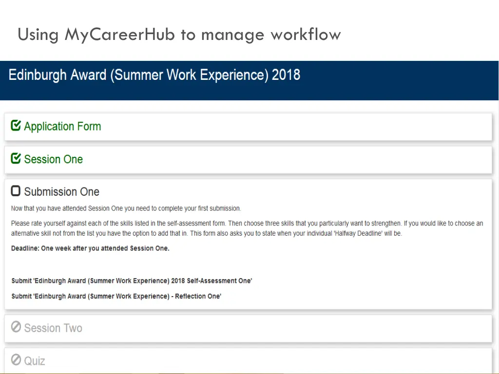 using mycareerhub to manage workflow