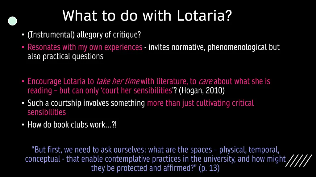 what to do with lotaria instrumental allegory