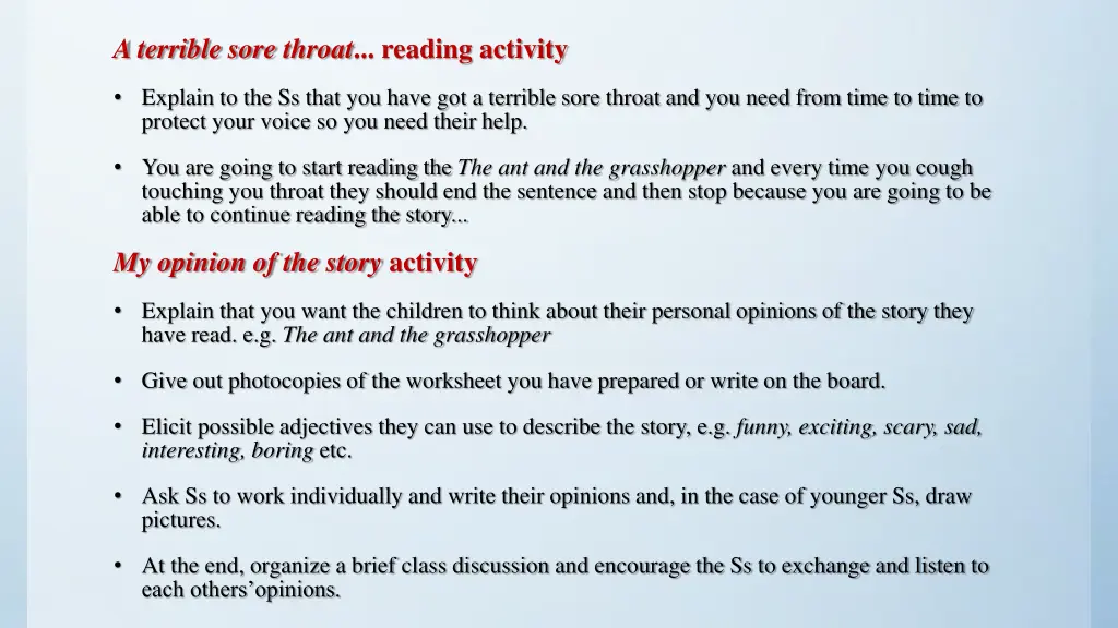 a terrible sore throat reading activity