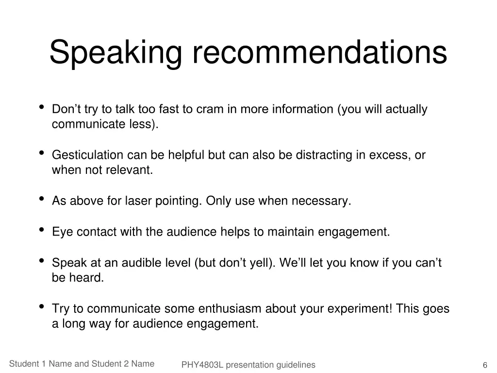 speaking recommendations