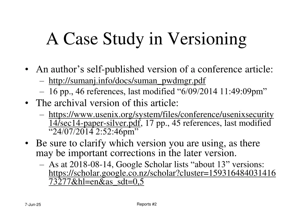 a case study in versioning