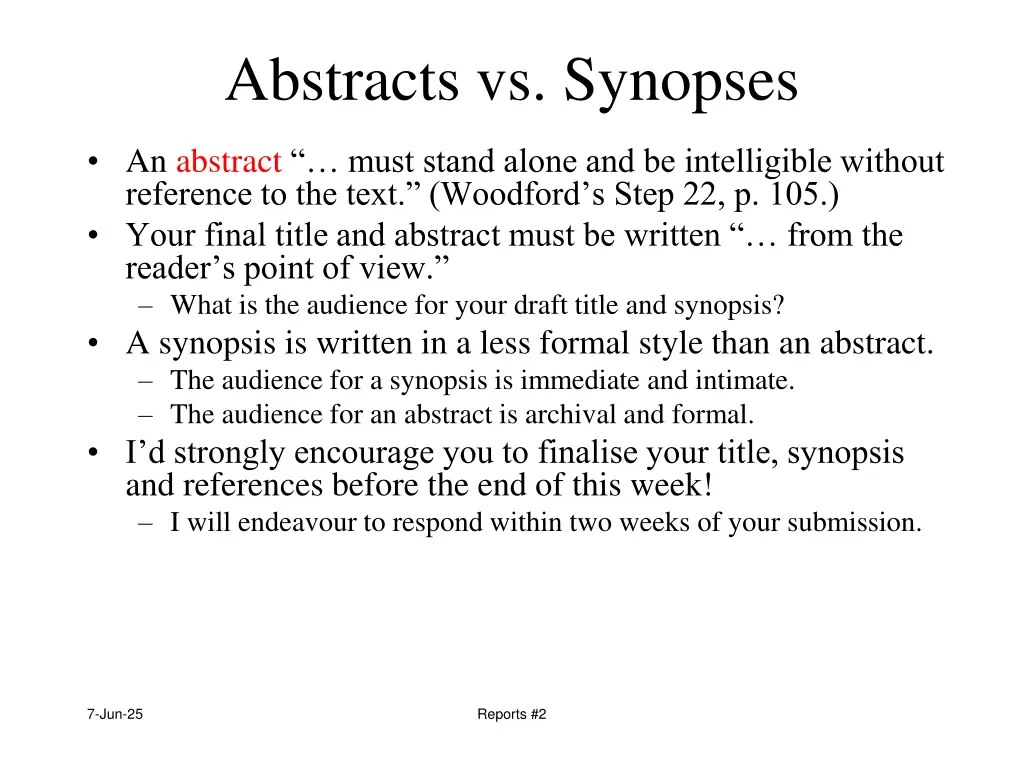 abstracts vs synopses