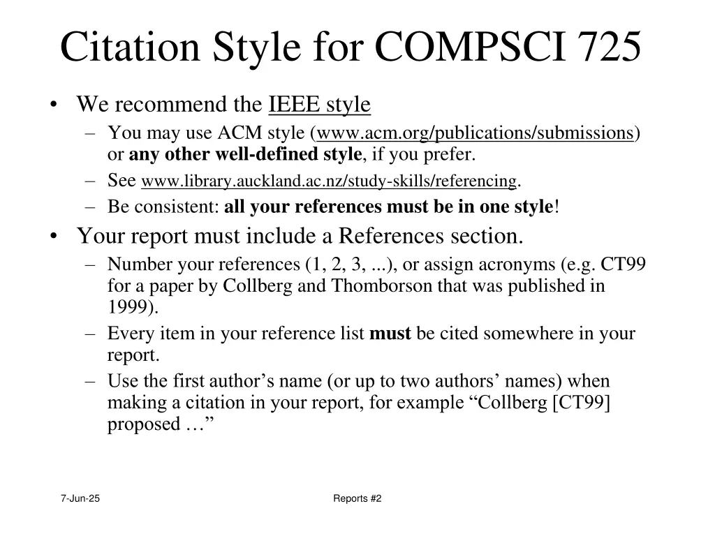 citation style for compsci 725