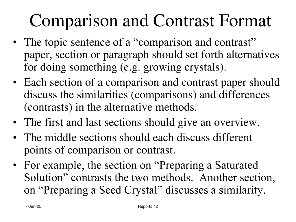 comparison and contrast format the topic sentence