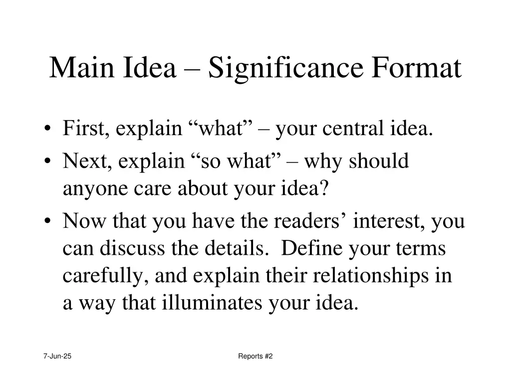 main idea significance format
