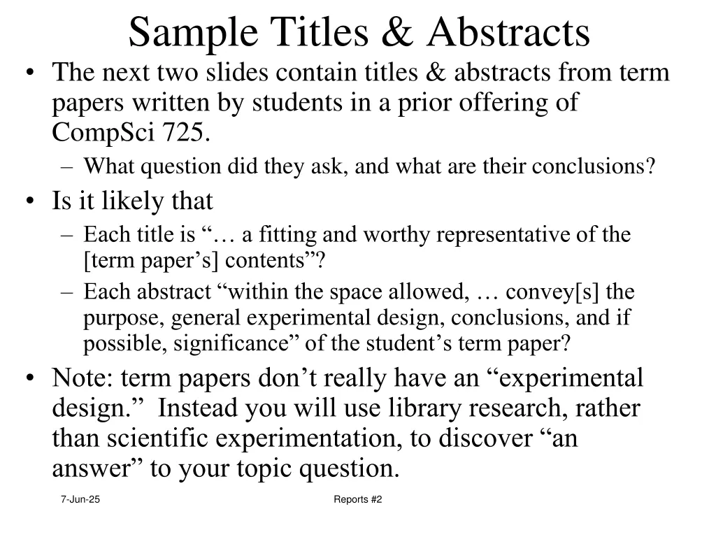 sample titles abstracts the next two slides