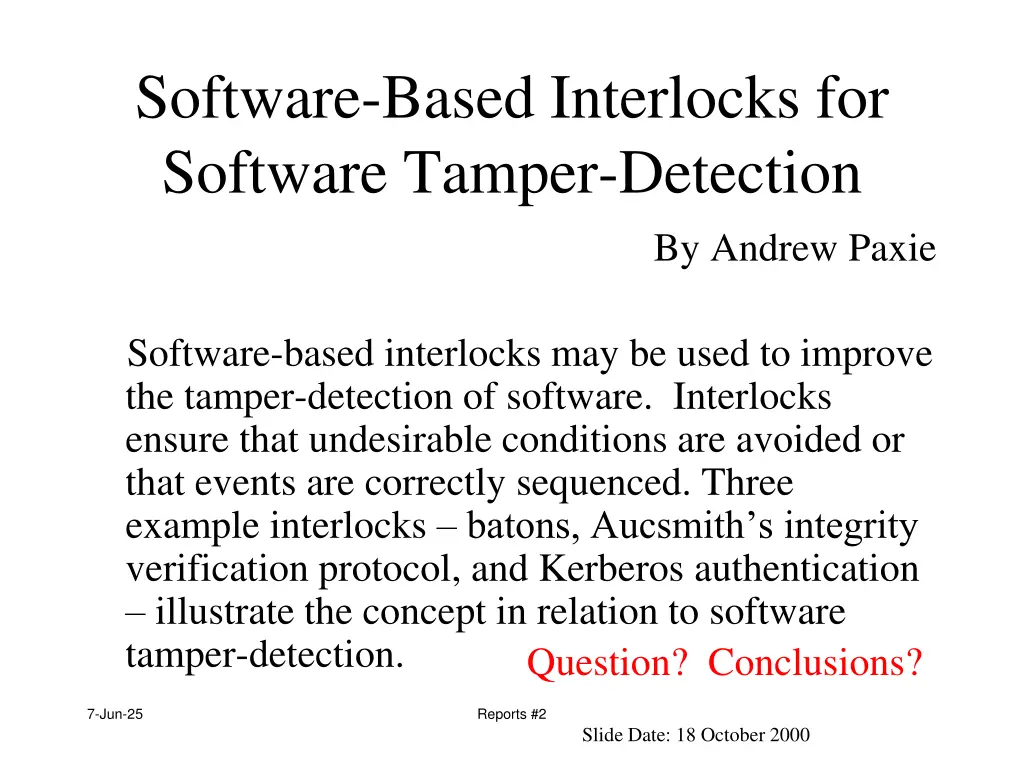 software based interlocks for software tamper