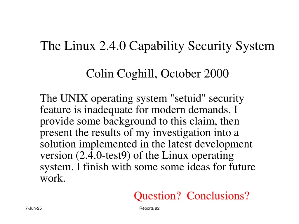 the linux 2 4 0 capability security system
